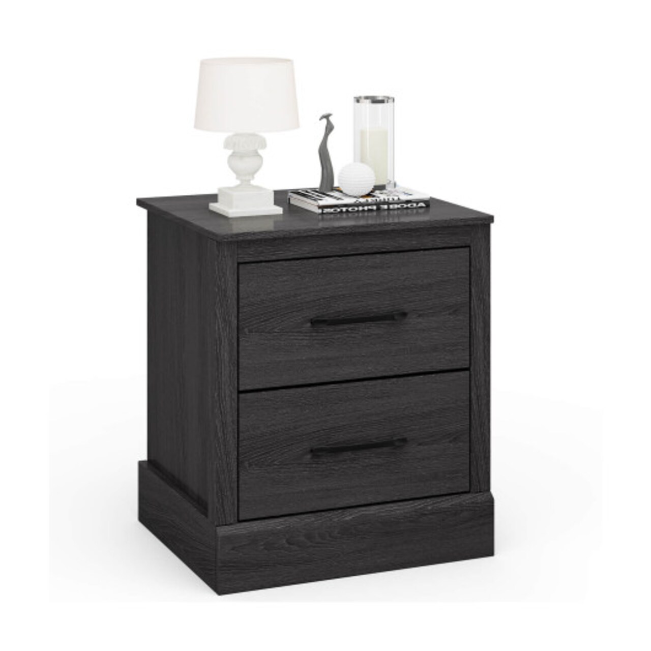 Dark Gray-Oak Wooden Floor Nightstand with Pull-Out Storage Drawers